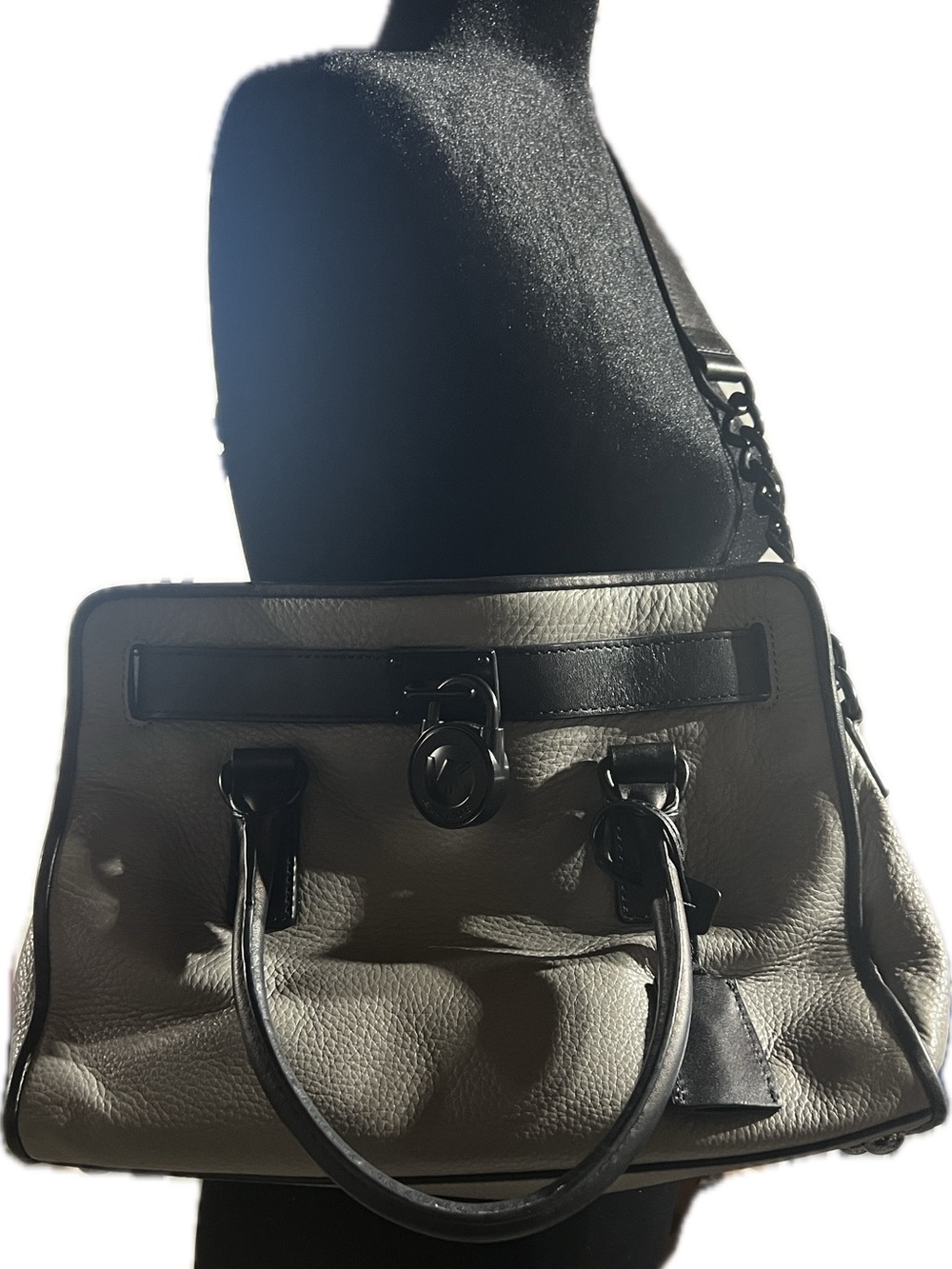 Michael Kors Black and Gray Pebbled Leather Satchel with Black Trim